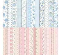 24 Sheets Blue Floral Scrapbook Paper & 24 Pink Scrapbook Paper, Doublesided Decorative Pattern, for Diy Crafts, Party Card Making, Photo Album Decor, Scrapbooking, Birthday, Wedding, 6'' X 6''