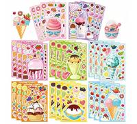 24 Sheets Cartoon Make a Face Stickers, Make Your Own DIY Stickers for Kids, Art Crafts Suitable for Birthday Party Supplies Gifts (Ice Cream and Cupcake)