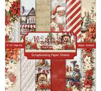 24 Sheets Christmas Pattern Paper Set 6" x 6" Vintage Santa Claus Scrapbooking Supplies Paper Christmas Decorative Scrapbook Background Pad for DIY Craft Card Making Gift Wrapping Decoration