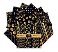 24 Sheets Christmas Scrapbook Paper, 11.8 x 11.8 Double-Sided Decorative Xmas Craft Paper Pad for Scrapbooking Origami Junk Journaling Card Making Photo Album Decor (Black, 11.8x11.8)