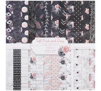 24 Sheets Double Sided Scrapbook Paper Pad - 12x12 Inch Vintage Floral Pattern Cardstock for Junk Journals, DIY Crafting, Photo Albums and Card Making - 30.5 x 30.5cm(Black and Pink)