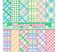 24 Sheets Easter Pastel Plaid Scrapbook Paper, 12 Designs Candy Color Buffalo Plaid Craft Paper Double-Sided Papermania Folded Flat for Easter DIY Card Making Scrapbook Photo Album Decor, 12x12in