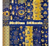 24 Sheets Eid Mubarak Pattern Paper,30x30cm Ramadan Card Stock Pad,Eid Wrapping Paper,Moon Star Patterns Decorative Craft Paper Scrapbook Specialty Paper Pack Supplies for DIY Card Making Scrapbook