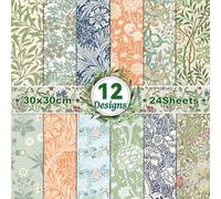24 Sheets European Style Vintage Pattern Scrapbook Paper, 12 Designs Double-Sided Vintage Floral Decorative Paper Scrapbook Craft Paper, 12 x 12 Inch Card Making Scrapbook DIY Background Paper