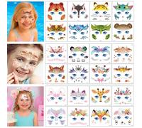 24 Sheets Face Glitter Tattoos for Kids Set Animal Face Painting Makeup Halloween Party Bag Fillers Supplies Decorations for Girls Boys