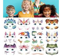 24 Sheets Face Tattoos for Children, Dinosaur Mermaid Butterfly Face Tattoos Colour for Children Boys Girls Makeup Decoration Animal Tattoos for Party Bag Filler