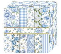 24 Sheets Floral Scrapbook Paper 12x12, Double Sided Vintage Aesthetic Flower Patterned Paper Pad for Scrapbooking Supplies, Junk Journals, Card Making, Decoupage (Blue Watercolor Florals)
