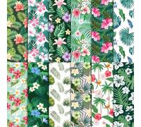 24 Sheets Hawaiian Palm Leaf Tropical Flowers Pattern Pad 12'' x 12'' Hawaiian Palm Leaf Scrapbook Paper Tropical Flowers Patterned Double-Sided Cardstock Paper for Background DIY Card Making Origami