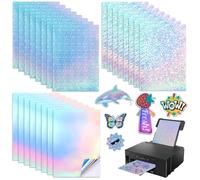 24 Sheets Holographic Printable Sticker, A4 Holographic Vinyl Sticker Paper, 3 Styles Shiny Sticker Printer Paper, Self Adhesive Waterproof Overlay Lamination Sticker Film for Inkjet & Laser Printers