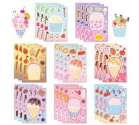 24 Sheets Ice Cream Make a Face Stickers, Bulk DIY Craft Stickers for Kids, Cute Sundae & Cone Sticker Sheets, Creative Party Favors, Classroom Rewards, Art Supplies for Birthday, Summer Activities