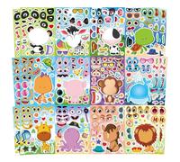24 Sheets Make-a-face Stickers for Kids 12 Styles Make Your Own Animal Safari and Match Decals Cute Kawaii Animals Stickers with Different Expressions