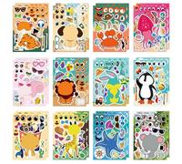 24 Sheets Make a Face Stickers for Kids, DIY Funny Animal Cartoon Stickers Kit, Creative Mix and Match Arts and Crafts, Perfect as Birthday Party Supplies and Childrens Activity (Animal)