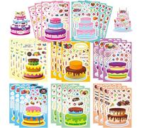 24 Sheets Make Your Own Birthday Cake Stickers for Kids | DIY Cake Decorating Kit with Fruit, Candy & Candles | Classroom Teacher Reward, Party Favors, Gift (8 Designs, Waterproof)