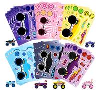 24 Sheets Make Your Own Stickers, Car Make-a-face Sticker Trucks, Race Cars DIY Craft Stickers for Party Decoration Reward