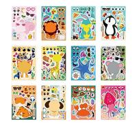 24 Sheets Make Your Own Stickers, Funny Faces Sticker Book, Fantasy Make a Face Stickers, Cartoon Animals Stickers for Kids Birthday Party Favor Supplies Gifts
