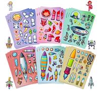24 Sheets Make Your Own Stickers, Space Make-a-face Sticker Aliens, Astronauts, Spaceship DIY Craft Stickers for Party Decoration Reward