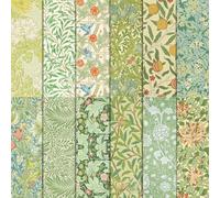 24 Sheets Morris Floral Pattern Pad 11.8'' x 11.8'' William Morris Floral Scrapbook Paper Pad Green Vines and Flowers Patterned Double-Sided Cardstock Paper Pack for Background DIY Card Making Origami