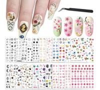 24 Sheets Nail Stickers Nail Art for Women Girls Kids Decoration Self Adhesive DIY Nail Design Summer Nail Decals Tattoos 1000+ Pieces with 1 Tweezers