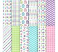 24 Sheets Pastel Easter Scrapbook Paper, Rainbow Bunny Eggs and Flowers Patterns Decorative Craft Paper Folded Flat for Easter Card Making Spring Party Photo Album Decor, 12'' x 12''