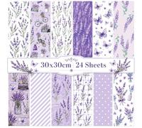 24 Sheets Purple Floral Lavender Butterfly Pattern Pad 11.8'' x 11.8'' Purple Floral Scrapbook Paper Lavender Butterfly Double-Sided Patterned Cardstock Paper Pack for DIY Card Making Origami