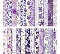 24 Sheets Purple Floral Pattern Paper 11.8x11.8 In Vintage Purple Flower Scrapbook Paper Pad 24 Floral Patterns Double-Sided Decorative Craft Papers for Card Making, Junk Journal, Photo Photo Album