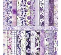 24 Sheets Purple Flower Scrapbook Paper 12'' x 12'' Vintage Floral Pattern Paper Pad Purple Double-Sided Scrapbook Pad Retro Scrapbooking Pack for Card Making, Origami, DIY Background, Photo Album