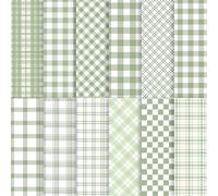 24 Sheets Sage Green Plaid Scrapbook Paper, Sage Green Gingham Plaid Patterns Decorative Craft Paper Folded Flat for Spring Birthday Card Making Baby Showers Photo Album Decor, 12'' x 12''