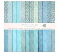 24 Sheets Scrapbook Paper, 12x12 Inch Double Sided Decorative Craft Decoupage Papers, Scrapbooking Papers Boho Pattern Paper Set for Journaling, DIY Card Making, Gifts(Cyan)