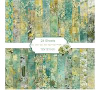 24 Sheets Scrapbook Paper,12x12 Inch Scrapbooking Papers Boho Pattern Paper Set,Double-Sided Craft Decoupage Papers for DIY Card Making,Crafts,Art Journaling,Gift Decoration,Photo Album (Green)