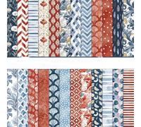 24 Sheets Scrapbook Paper,12x12 Inch Scrapbooking Papers Boho Pattern Paper Set,Double-Sided Craft Decoupage Papers for DIY Card Making,Crafts,Art Journaling,Gift Decoration,Photo Album (Blue+Red)