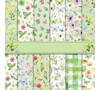 24 Sheets Scrapbooking Cardstock Paper, Double-Sided Scrapbook Paper, 12 Designs Pattern Papers, DIY Decorative Card Papers for Photo Album and Gift Decoration (Green Flower, 30 x 30 cm)