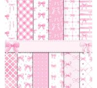 24 Sheets Scrapbooking Cardstock Paper, Double-Sided Scrapbook Paper, 12 Designs Pattern Papers, DIY Decorative Card Papers for Photo Album and Gift Decoration (Pink Bow Tie, 30 x 30 cm)