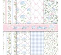24 Sheets Soft Floral Aesthetic Scrapbook Paper - Vintage-Inspired Pastel Patterns with Hydrangea, Rose & Gingham | DIY Craft Paper for Scrapbooking