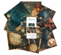 24 Sheets Vintage Distressed Cosmic Scrapbook Paper - 5.8x5.8 Inch Starry Sky Planets Moon Nebulae Craft Paper for Scrapbooking Decoupage DIY Journaling