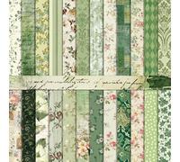 24 Sheets Vintage Green Scrapbook Paper 12'' x 12'' Vintage Floral Pattern Paper Pad Green Double-Sided Scrapbook Pad Retro Scrapbooking Pack for Card Making, Origami, DIY Background,Photo Album Decor
