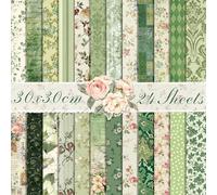 24 Sheets Vintage Green Spring Pattern Paper Pack 24 Designs Vintage Green Floral Scrapbook Paper 11.8x11.8 In Greens Flower Double-Sided Decoupage Decorative Craft Papers for Card Making Photo Album