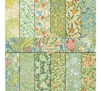24 Sheets William Morris Floral Pattern Pad 11.8'' x 11.8'' William Morris Floral Scrapbook Paper Green Vines and Flowers Patterned Double-Sided Cardstock Paper for Background DIY Card Making Origami