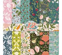 24 Sheets William Morris Pattern Paper 12'' x 12'' Vintage Floral Scrapbook Paper Flowers Double-Sided Scrapbook Pad Retro for Card Making, Origami, DIY Background