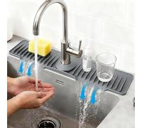 24" Silicone Faucet Mat for Kitchen Released in 2025/12TH,8° Slope Fast Self-draining-Sink Splash Guard,Bathroom Kitchen Sink Area Water Splash Guard Behind Faucet Draining Mat Dark Grey1
