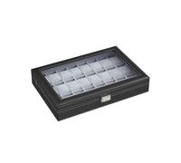 SONGMICS Watch Box, Lockable Watch Case, Watch Storage Box with 24 Slots, Glass Lid, Gift for Loved Ones, Black Synthetic Leather, Grey Lining JWB024