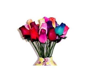 24 Small Bud Wooden Roses Bouquet- Assorted Colors
