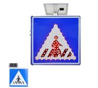 24" Solar Pedestrian Crossing Sign, Flashing LED Highlight Road Traffic Blinking Street Warning Sign with Reflective Film, Easy to Install and Use