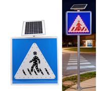 24" Solar Pedestrian Crossing Sign Flashing LED Road Traffic Blinking Street Warning Sign, Square Highlight Solar Pedestrian Crossing Sign for Schools, Roads, Easy to Install