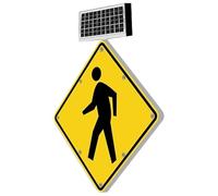 24'' Solar Pedestrian Crossing Sign - LED Flashing Traffic Warning Sign with Heavy Duty Rust-proof Aluminum Frame, Yellow
