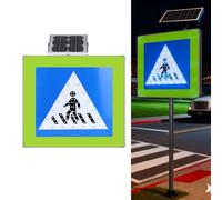 24'' Solar Pedestrian Crossing Sign, Solar Powered LED Flashing Pedestrian Crossing Sign, Heavy Duty Aluminum Road Signs Traffic LED Blinking Street Warning Sign for Sidewalks & Road(A)
