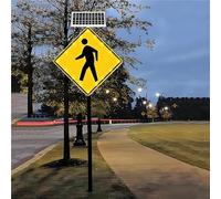 24" Solar Powered Blinking LED Pedestrian Sign Reflective Aluminum Traffic Warning High Visibility Safety Alert