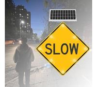 24" Solar Powered Flashing LED SLOW Sign, Road Traffic Safety Sign | 24-inch solar-powered SLOW sign with flashing LED lights, designed to enhance road traffic safety for drivers and