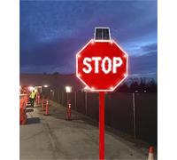 24" Solar Powered LED Blinking Stop Sign Red Reflective Traffic Warning Sign for Street Road Safety(Always on)