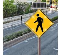 24" Solar Powered Pedestrian Crossing Sign LED Blinking Traffic Warning Light IP65 Waterproof Aluminum Alloy