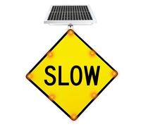 24" Solar Powered Slow Sign, LED Flashing Safety Road Sign for Driveways | 24-inch solar powered slow sign with LED flashing function, designed as a safety road sign suitable for driveways to enhance